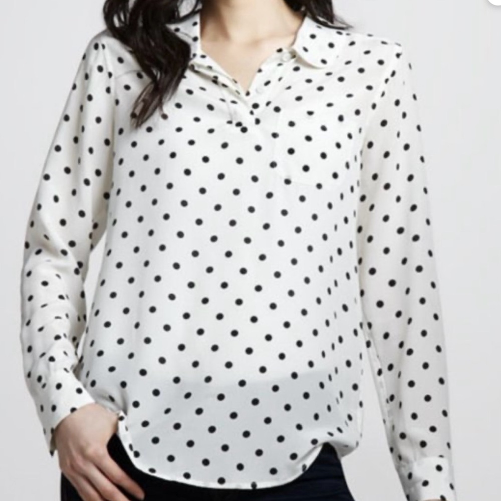 💥PRICE DROP💥 Adele Polka-Dot Black and White Silk Blouse
